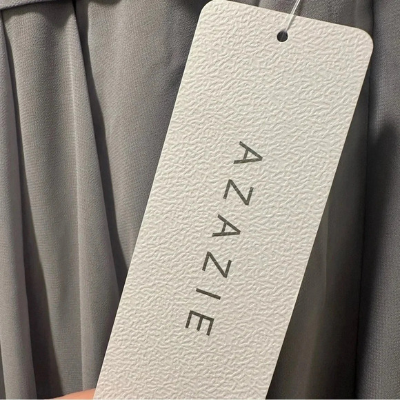 NWT Azazie Sharon A-Line One Shoulder Chiffon Gown Size 12 gray fog formal - Picture 6 of 10